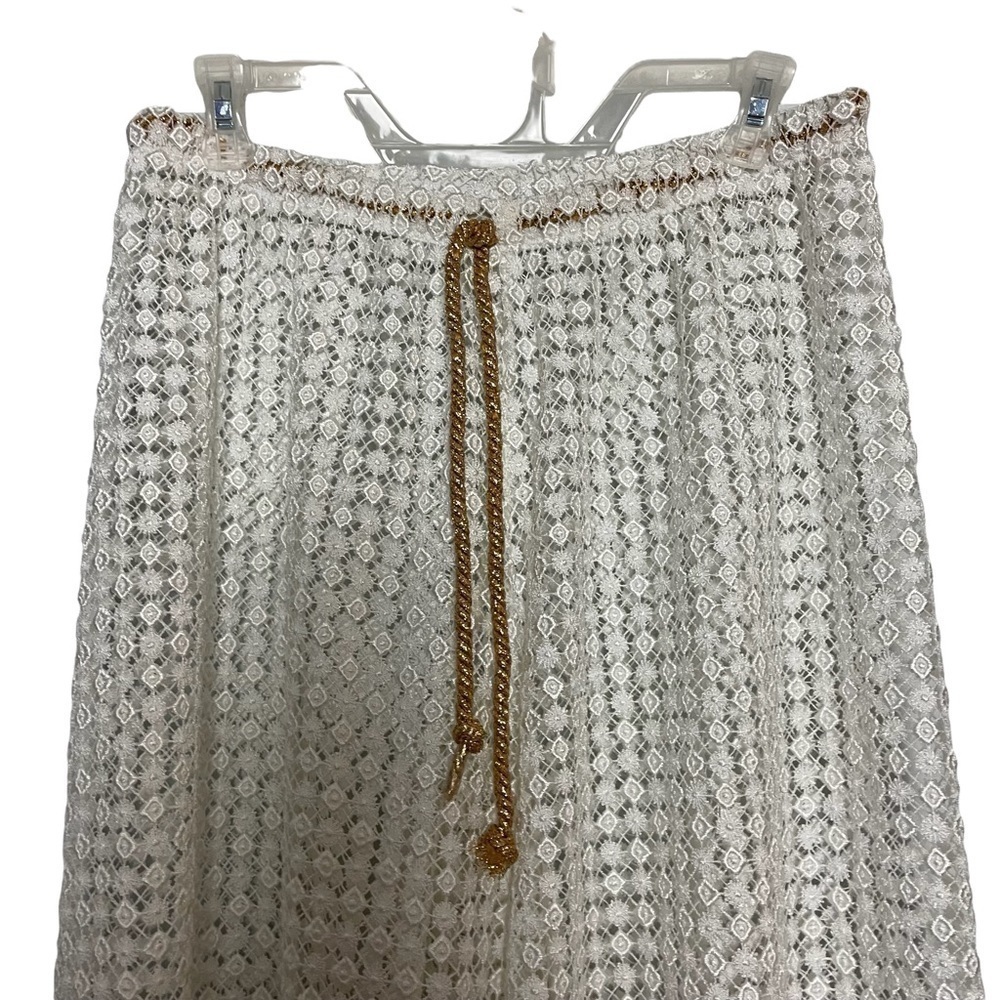 Cruise Style Cabana Beach White Lace Wide Leg w/Gold Waist Beach/ Swim Coverup - Picture 2 of 11